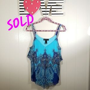 Studded Strap Tiered Handkerchief Paisley Tank Top